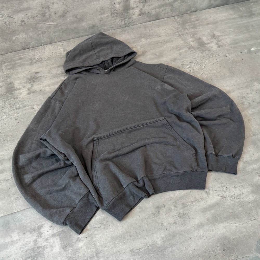 Vintage 90's Faded Thrashed Grey Oversize Boxy Cropped Black Grey Hoodie
